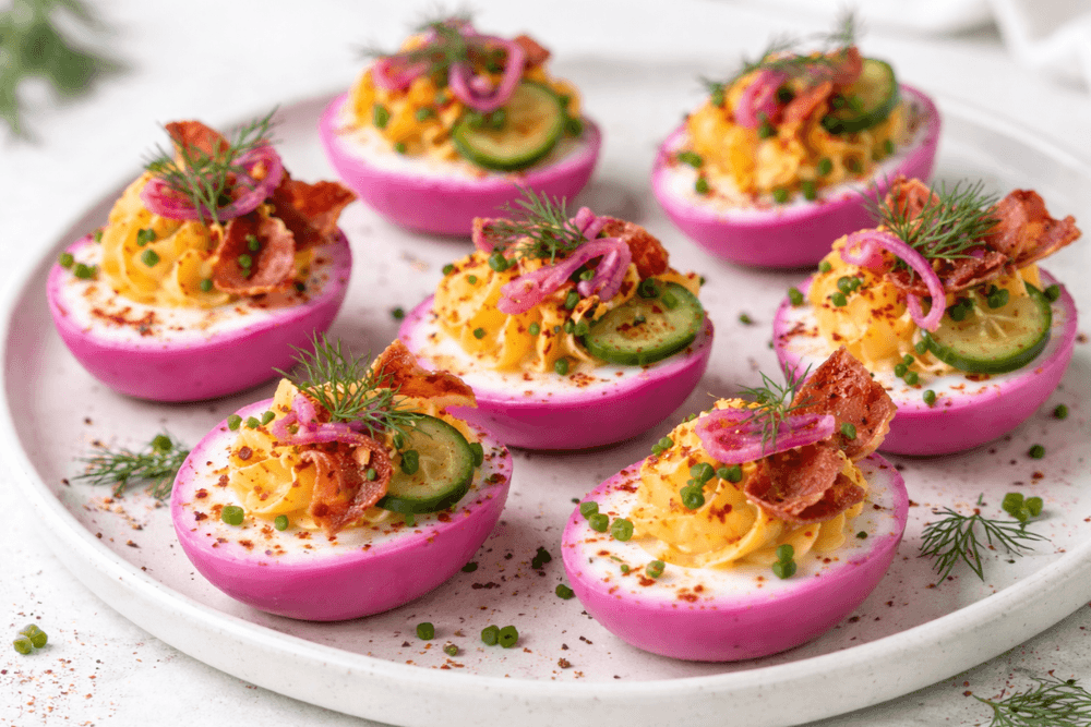 Jaja faszerowane różowe na ostro