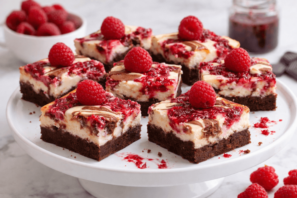 Sernikobrownie z malinami